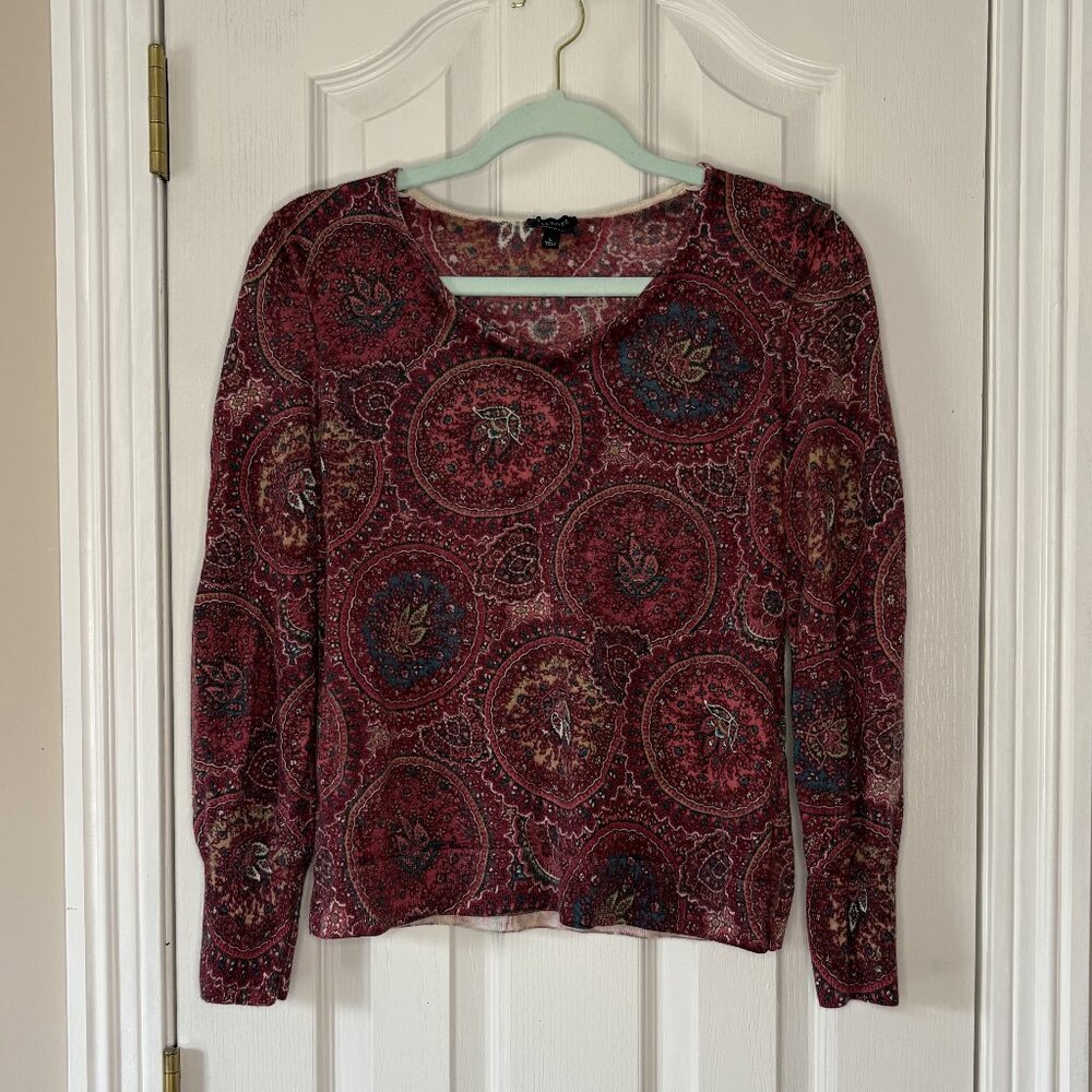 Talbots Merino Wool Pullover, Crew Neck, Long Sleave, Circle Paisley, Size L